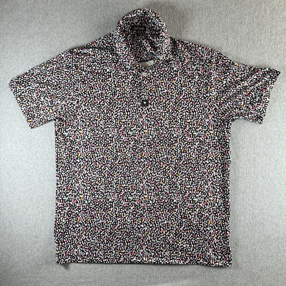 Bad Birdie Golf Polo Mens 2XL Black Multi Color Abstract Dot Performance Shirt